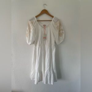 Knox Rose Embroidered Peasant Style Dress, White & Cream, Size Medium, NWT